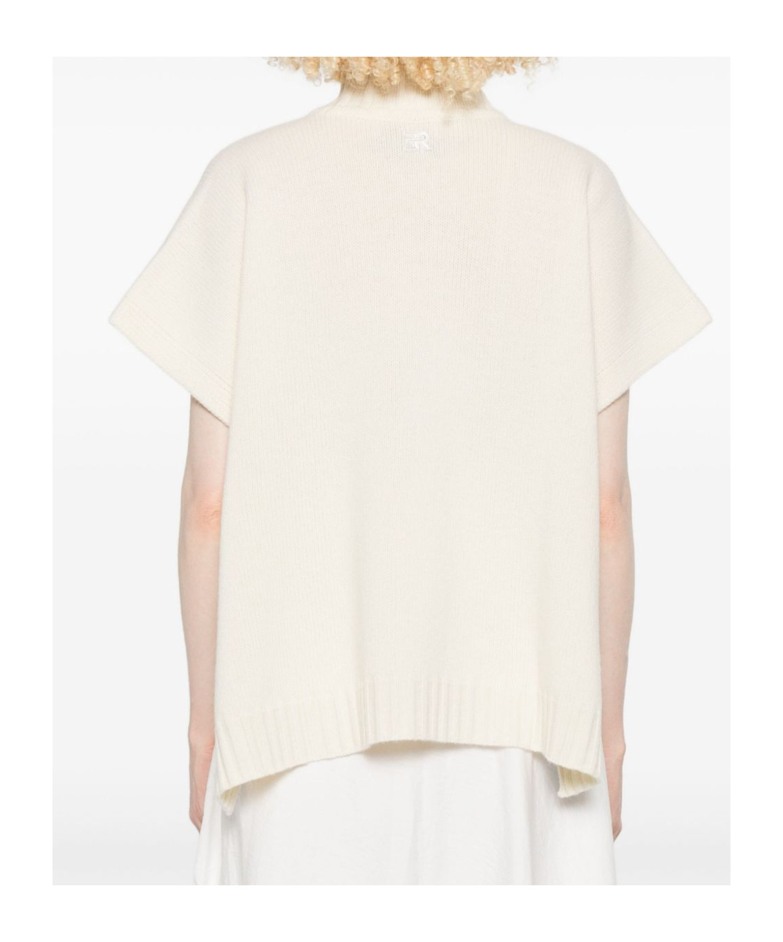 Ermanno Firenze High Neck Knitwear With Embroidered Ribbed Hem In White