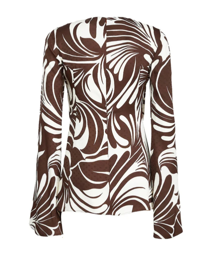 La Doublej Abstract-print Knotted-neck Blouse In Brown