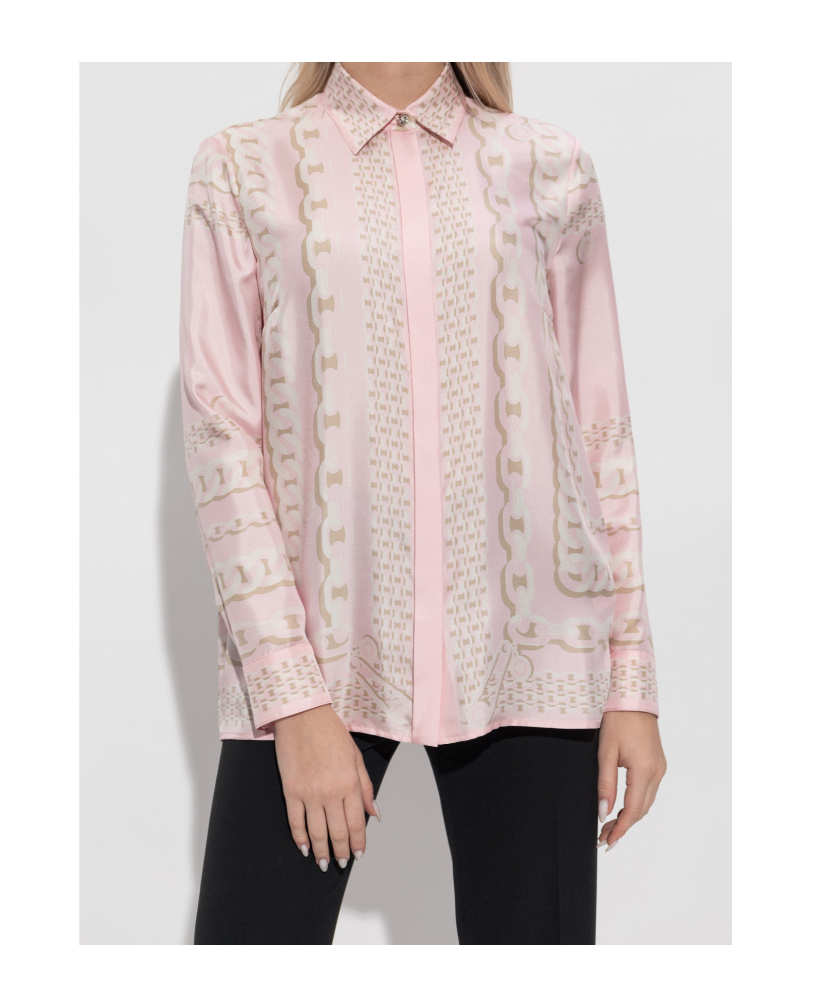 Versace Silk Twill Shirt With Scarf Print In Pink