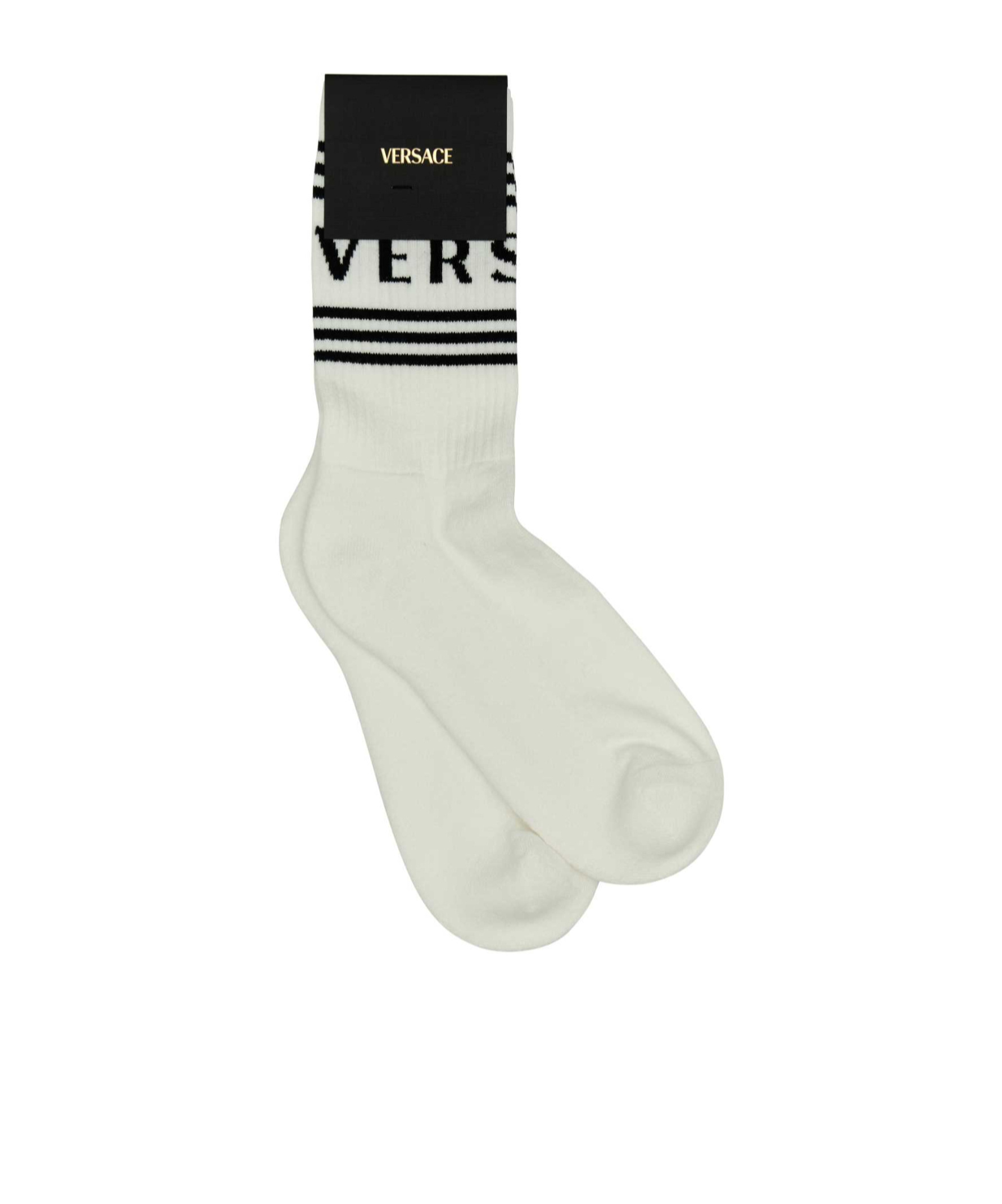 Versace Logo Inlaid Knitted Socks In White
