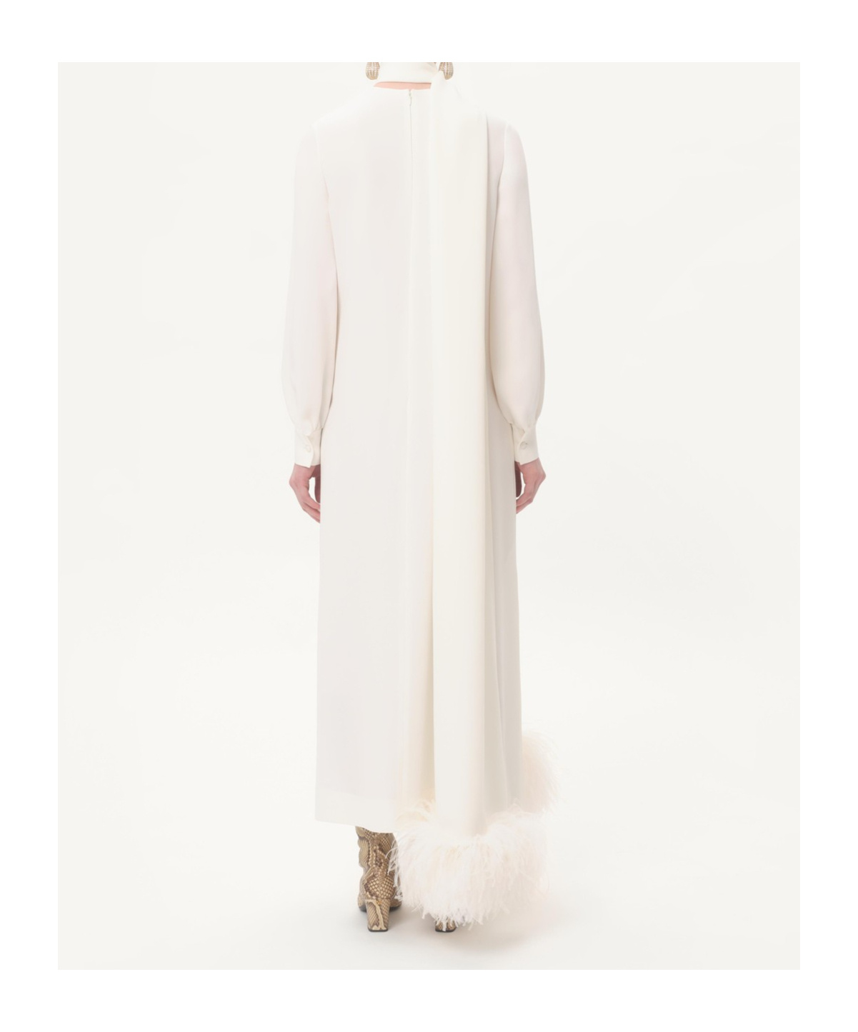 Valentino Cady Couture Midi Dress With Feathers In Ivory White