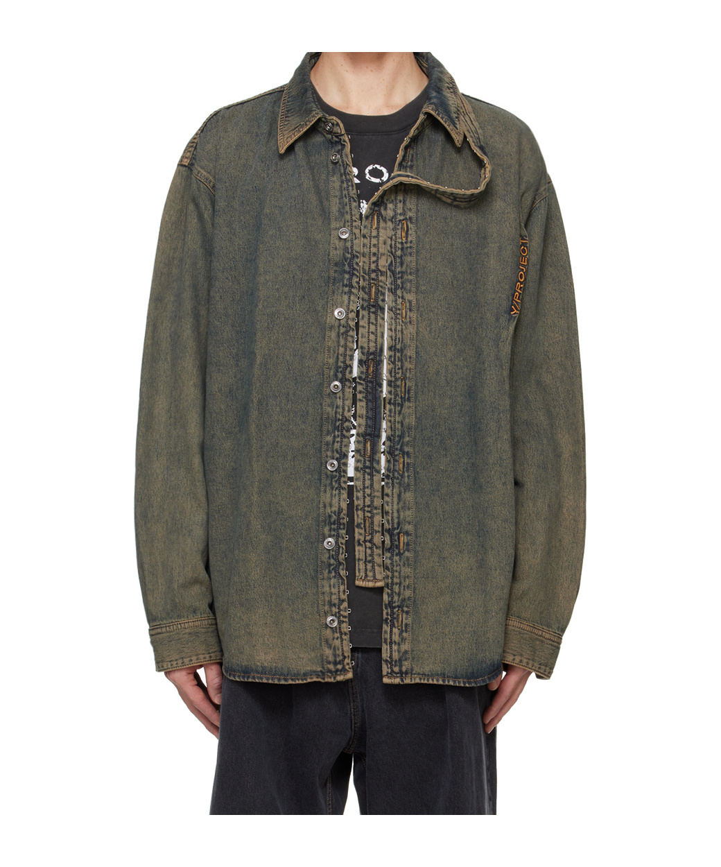 Y/project Long-sleeved Denim Shirt In Brown