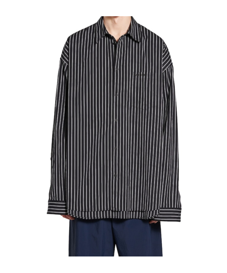 Balenciaga Oversized Striped Poplin Shirt For Men In Black