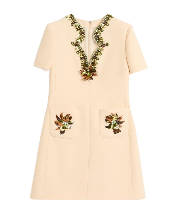 Valentino Garavani Embellished Crepe Couture Shift Minidress In Brown