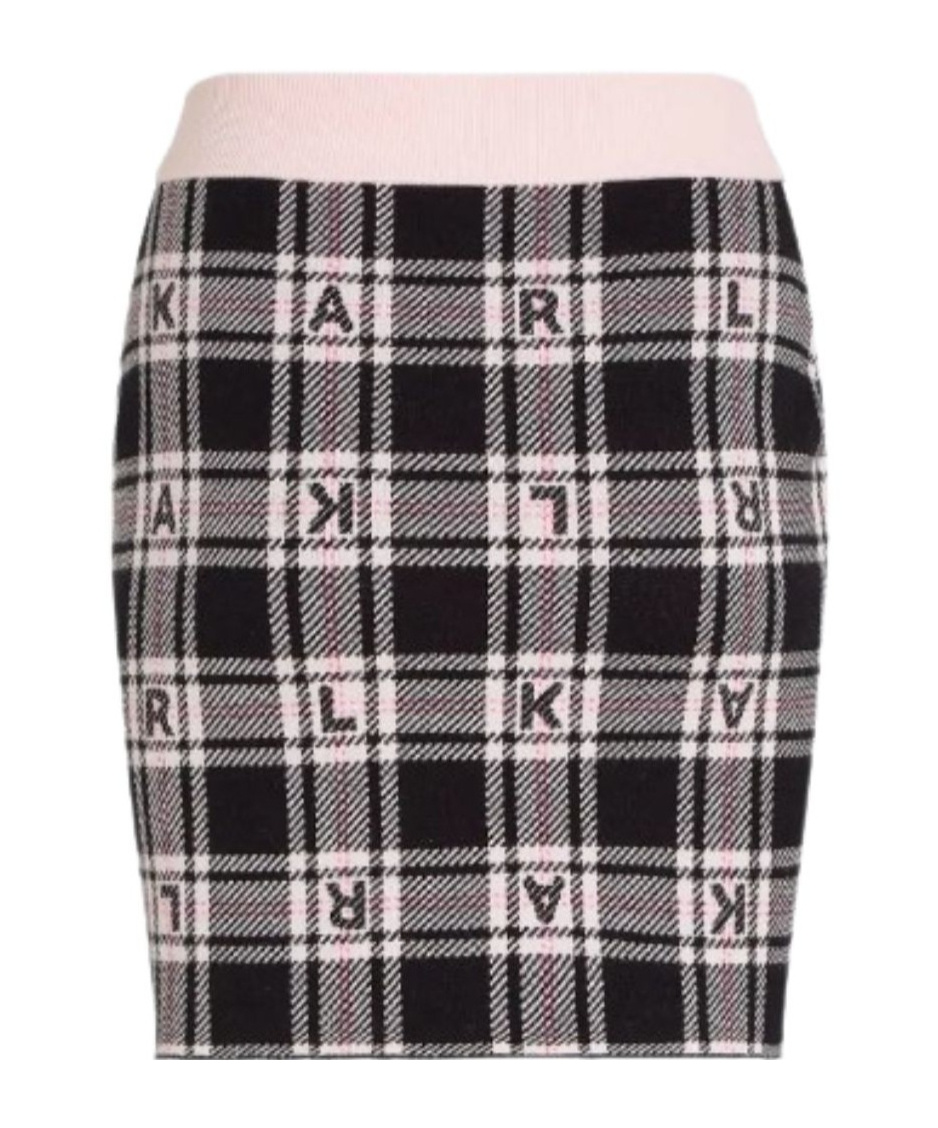 Shop Karl Lagerfeld Checked Skirt In Black