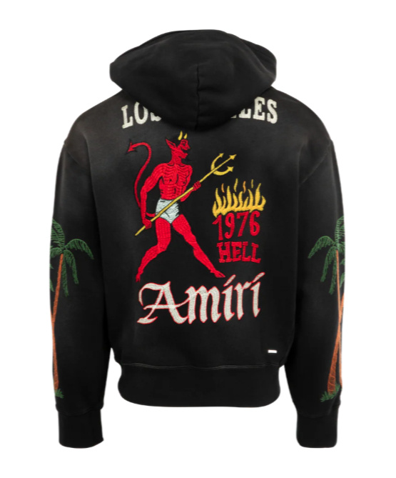 Amiri Hooded Sweatshirt With Front Pocket And Palm Tree Motif In Black