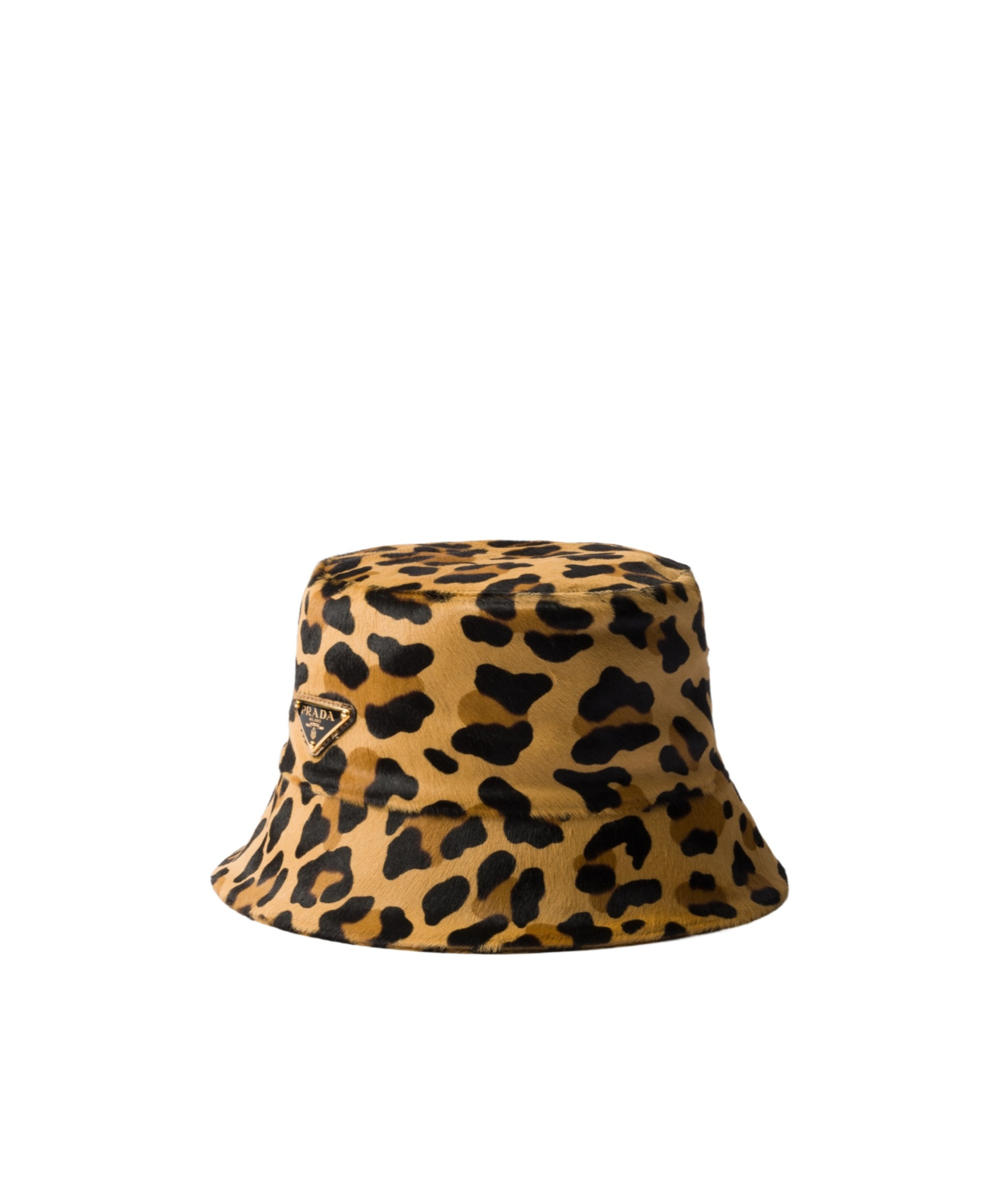 Prada Leopard Print Leather Bucket Hat In Brown