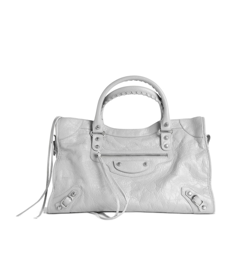 Balenciaga Structured Grey Leather Handbag With Dual Handles In Gray