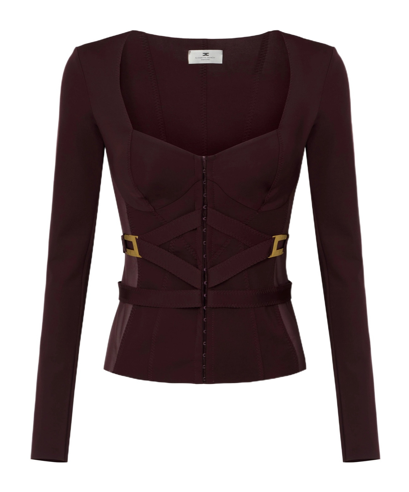 Elisabetta Franchi Bielastic Blazer With Sweetheart Neckline In Brown