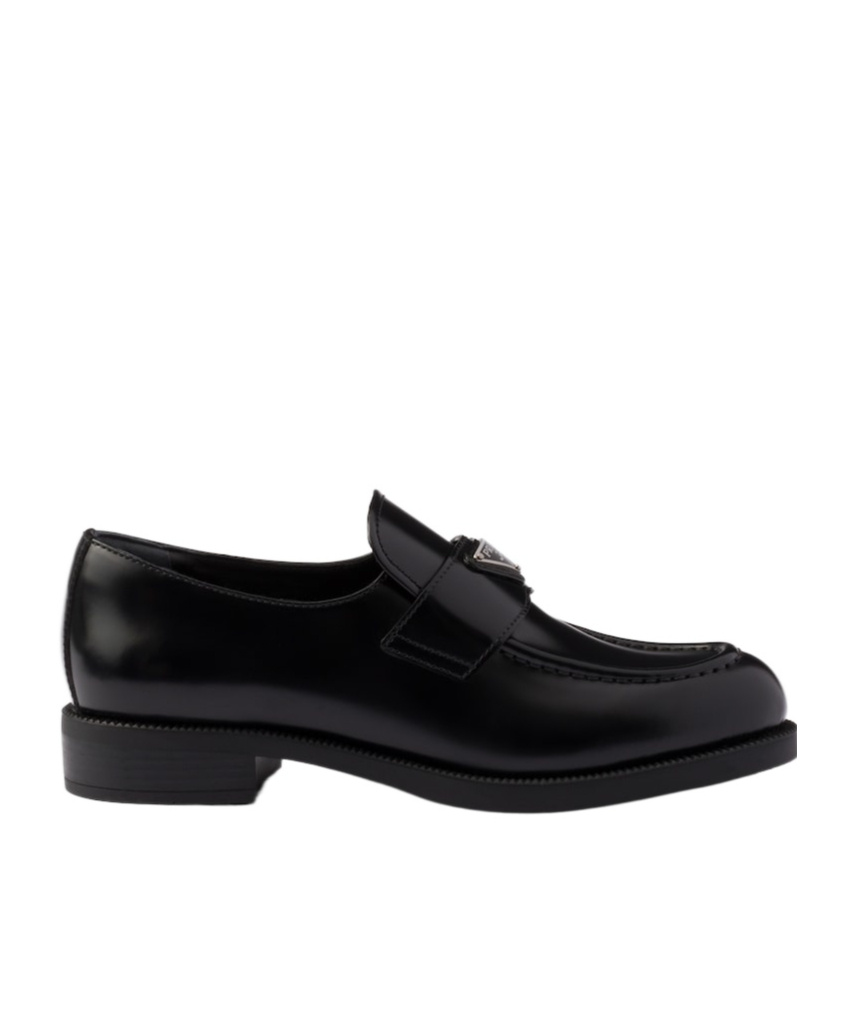 Prada Logo-plaque Leather Loafers In Black