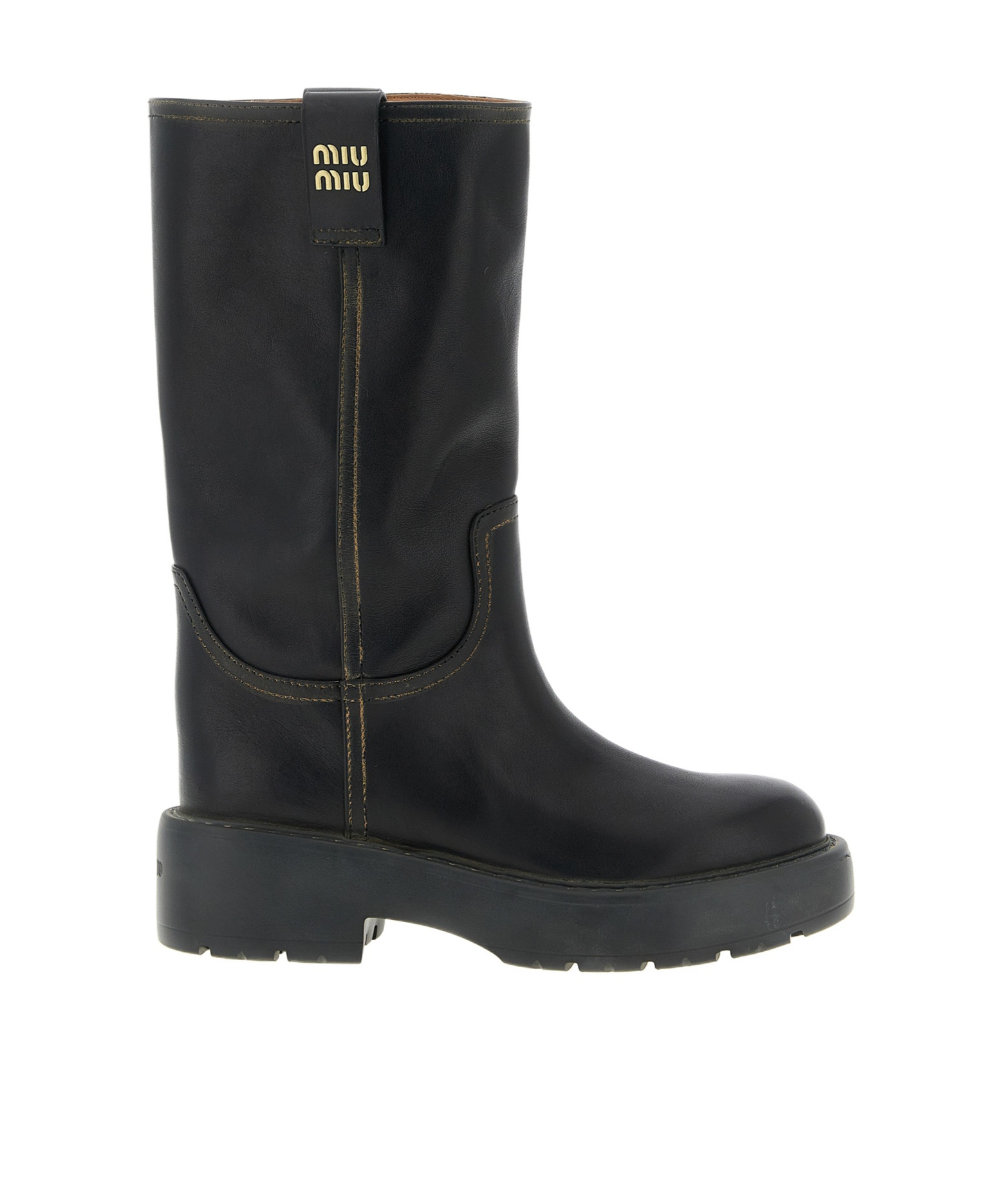 Miu Miu Round-toed Ankle Boots In Black