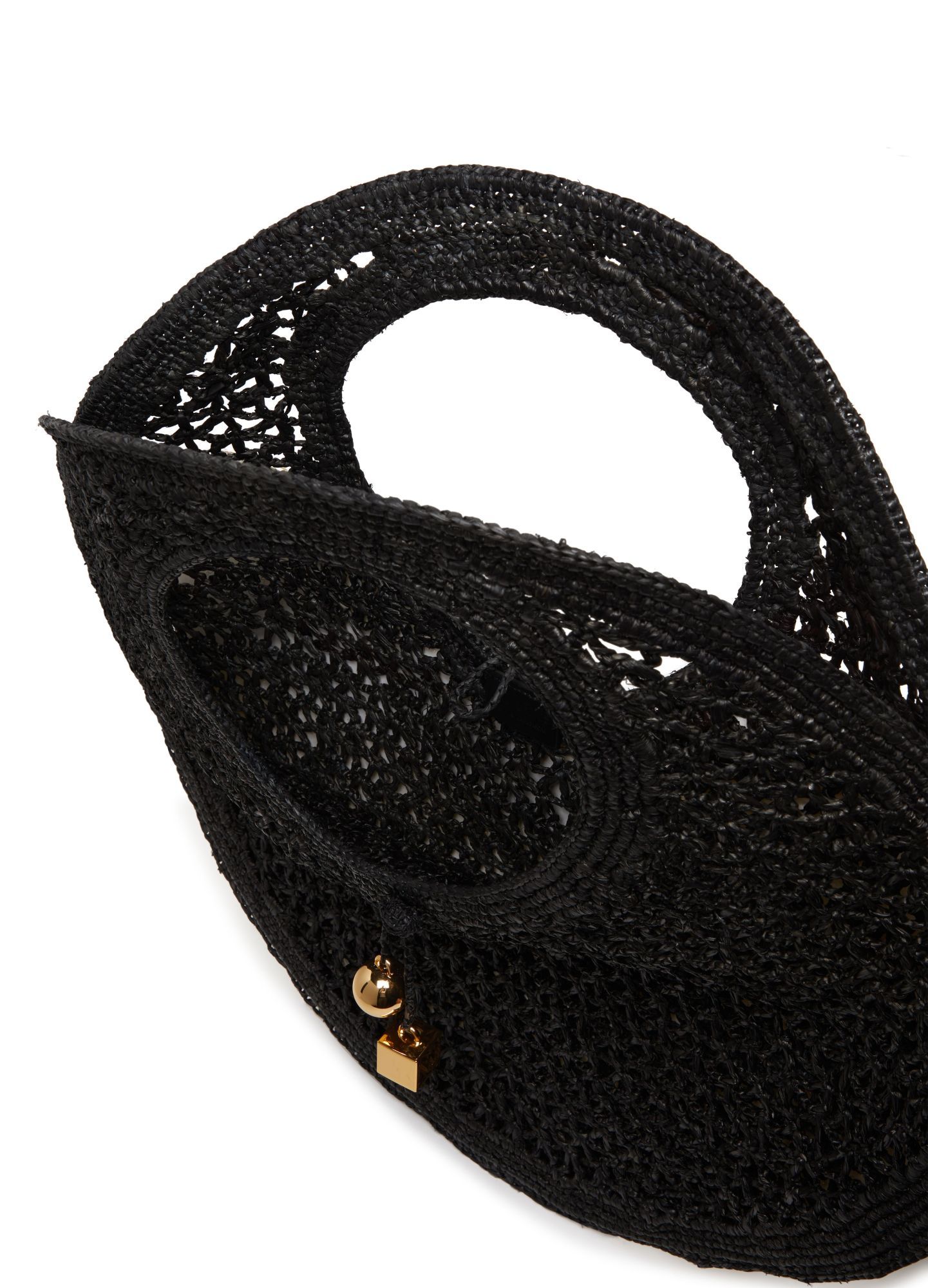 Jacquemus Le Rond Spiaggia Shoulder Bag In Raffia In Black