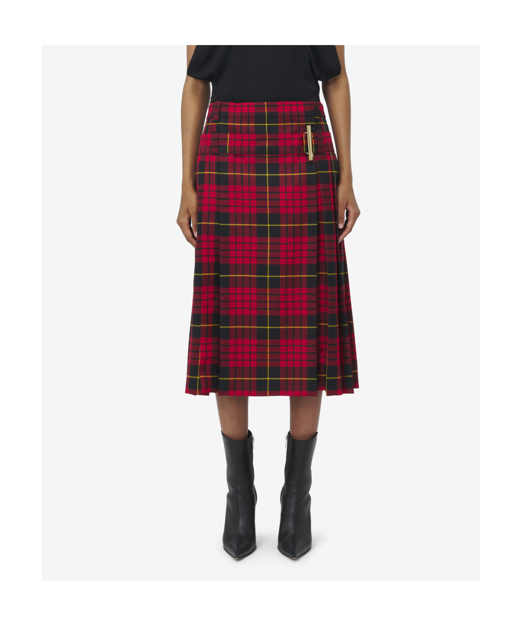Alexander Mcqueen Pleated Plaid Mid-length Skirt In Black