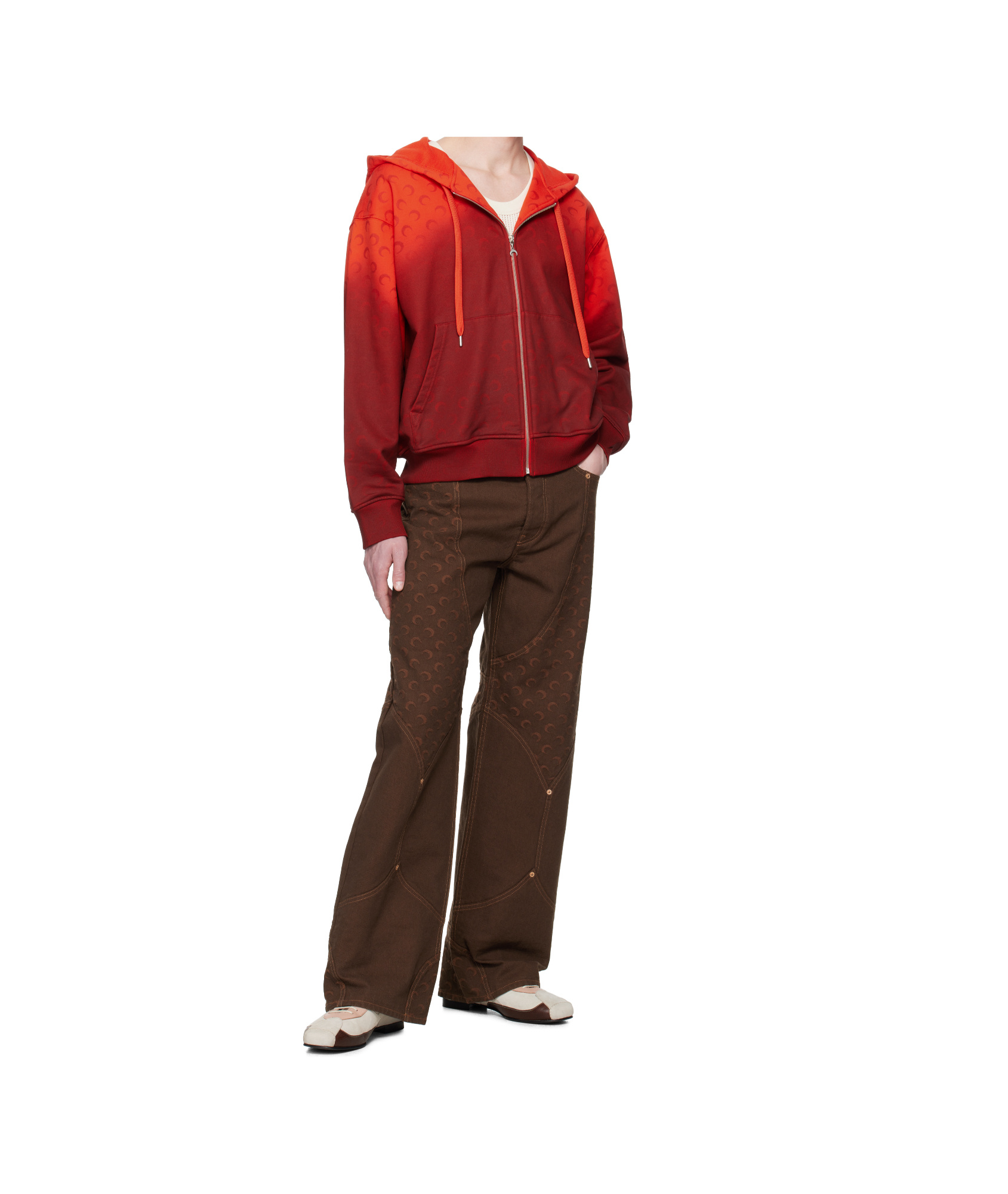 Marine Serre Red Moon Faded Fleece Zipped Hoodie