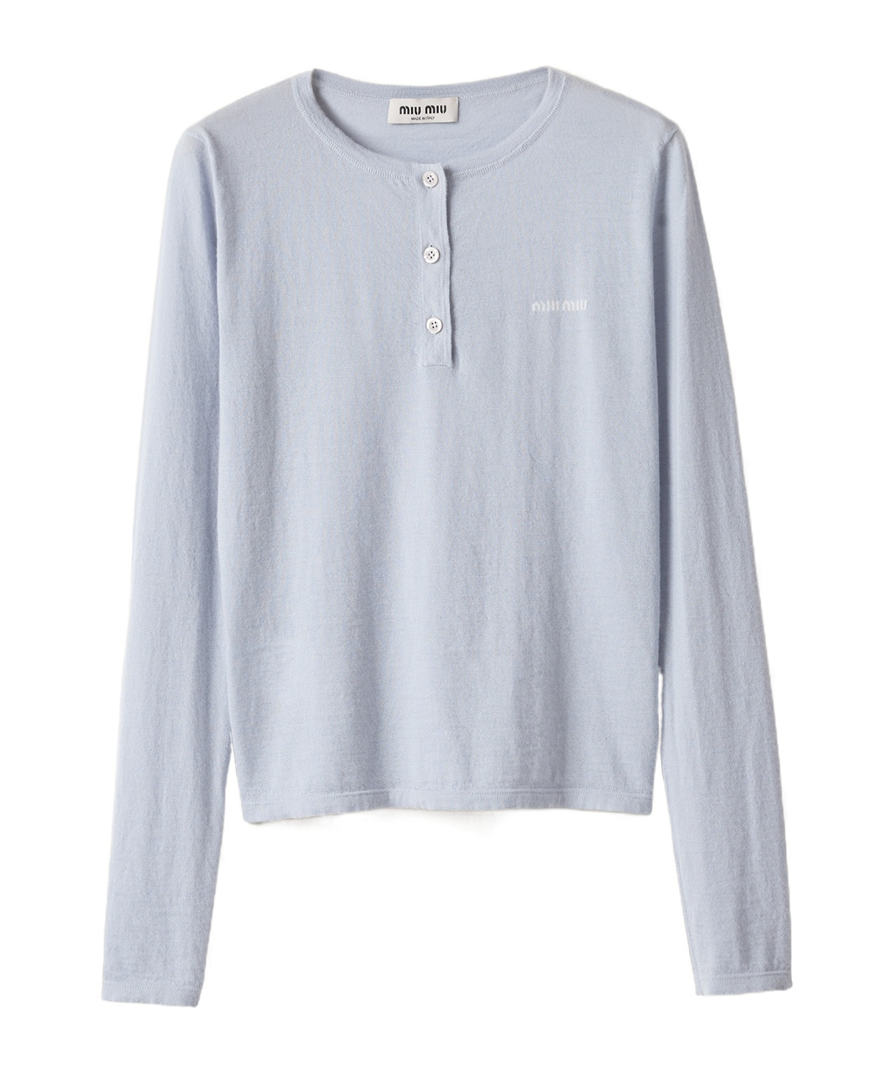 Miu Miu Three-button Logo-detail Long-sleeved T-shirt In Blue