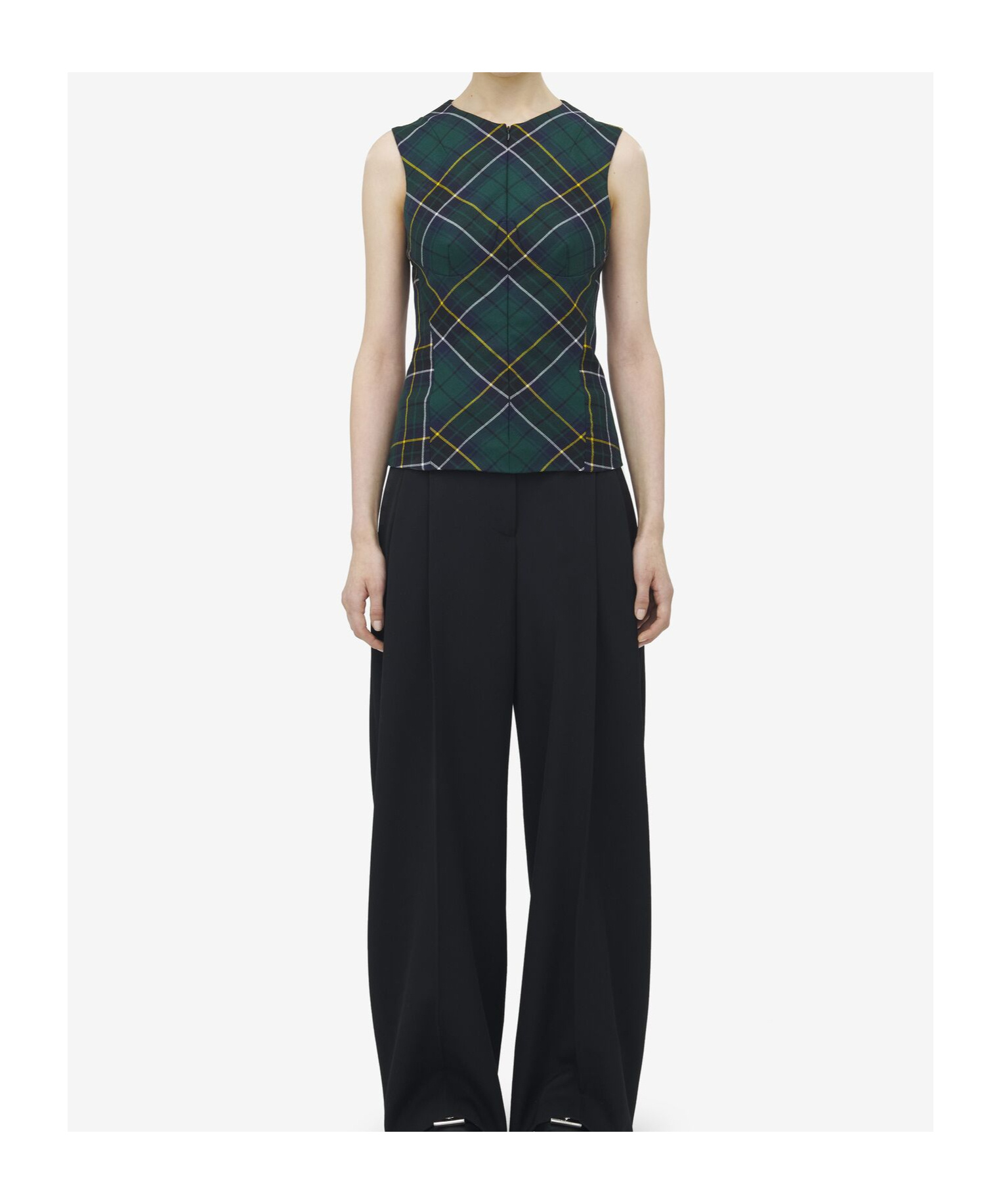 Alexander Mcqueen Sleeveless Wool Tartan Top In Green