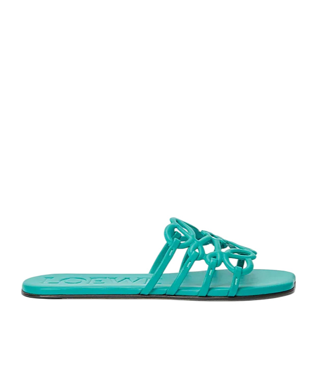 Loewe Petal Anagram Leather Flat Sandals In Turquoise