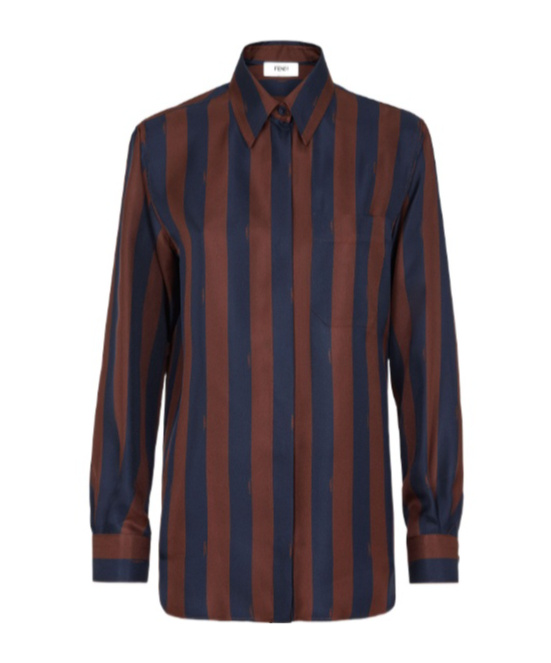 Fendi Striped Silk Shirt In Black