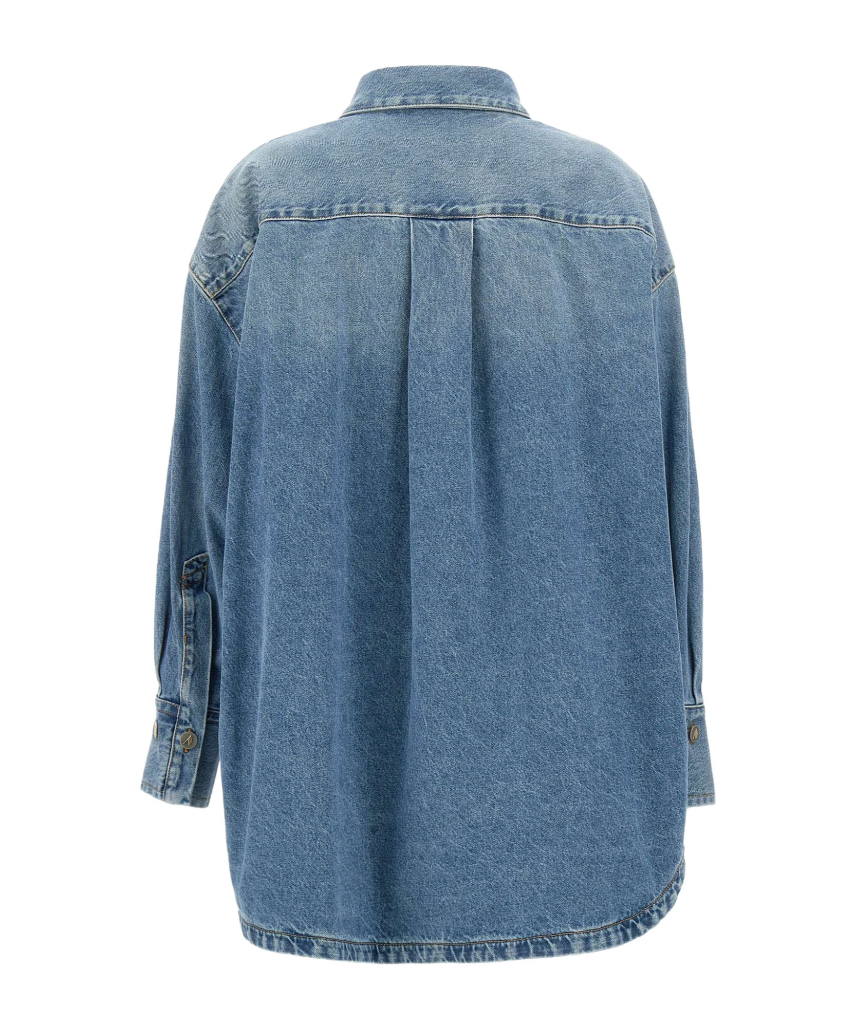 Attico Blue Shirt With Classic Collar And Embroidered Detail On The Front In Cotton Woman In Blue
