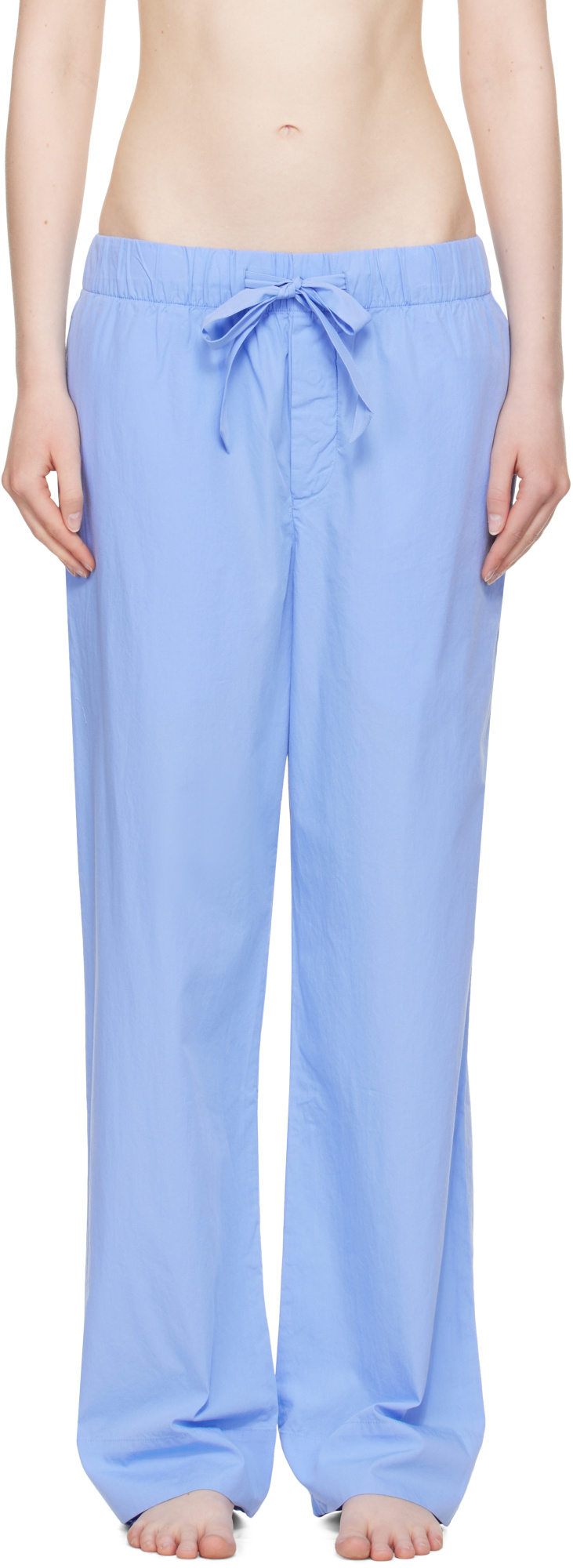 Tekla Organic Cotton Poplin Pajama Pants In Blue