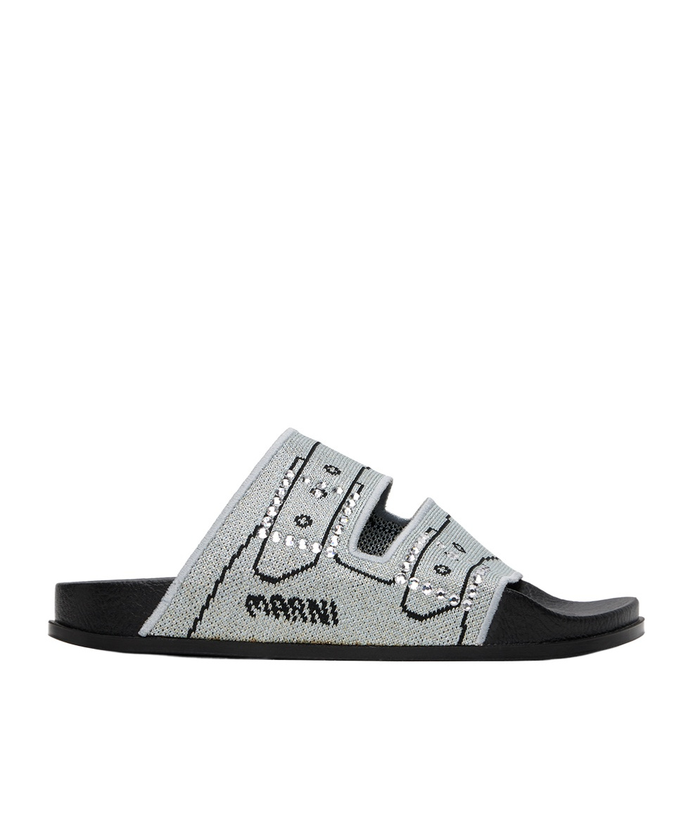 Marni Jacquard Logo Flip-flops In Gray