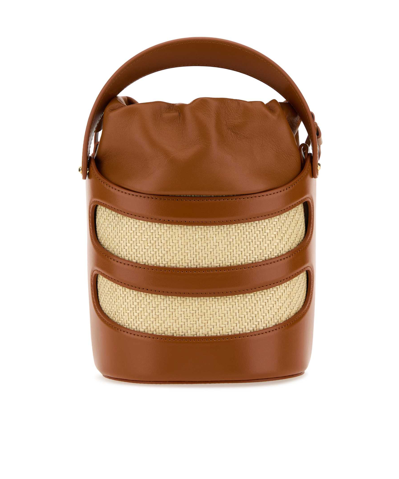 Alexander Mcqueen Women Two-tone Leather And Raffia Mini The Rise Bucket Bag In Brown