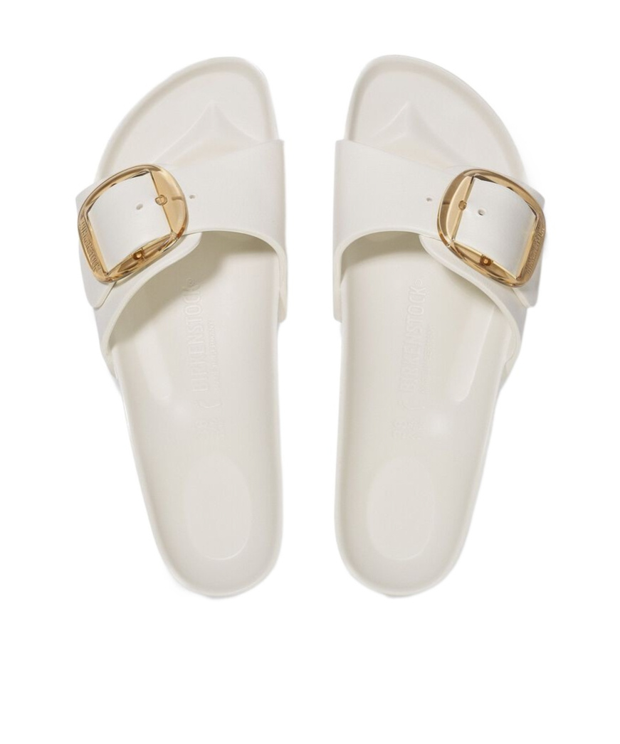 Shop Birkenstock Madrid Big Buckle Slides In Eggshell