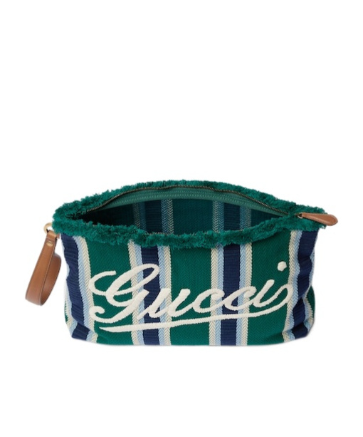 Gucci Large Embroidered Canvas Pouch In Green