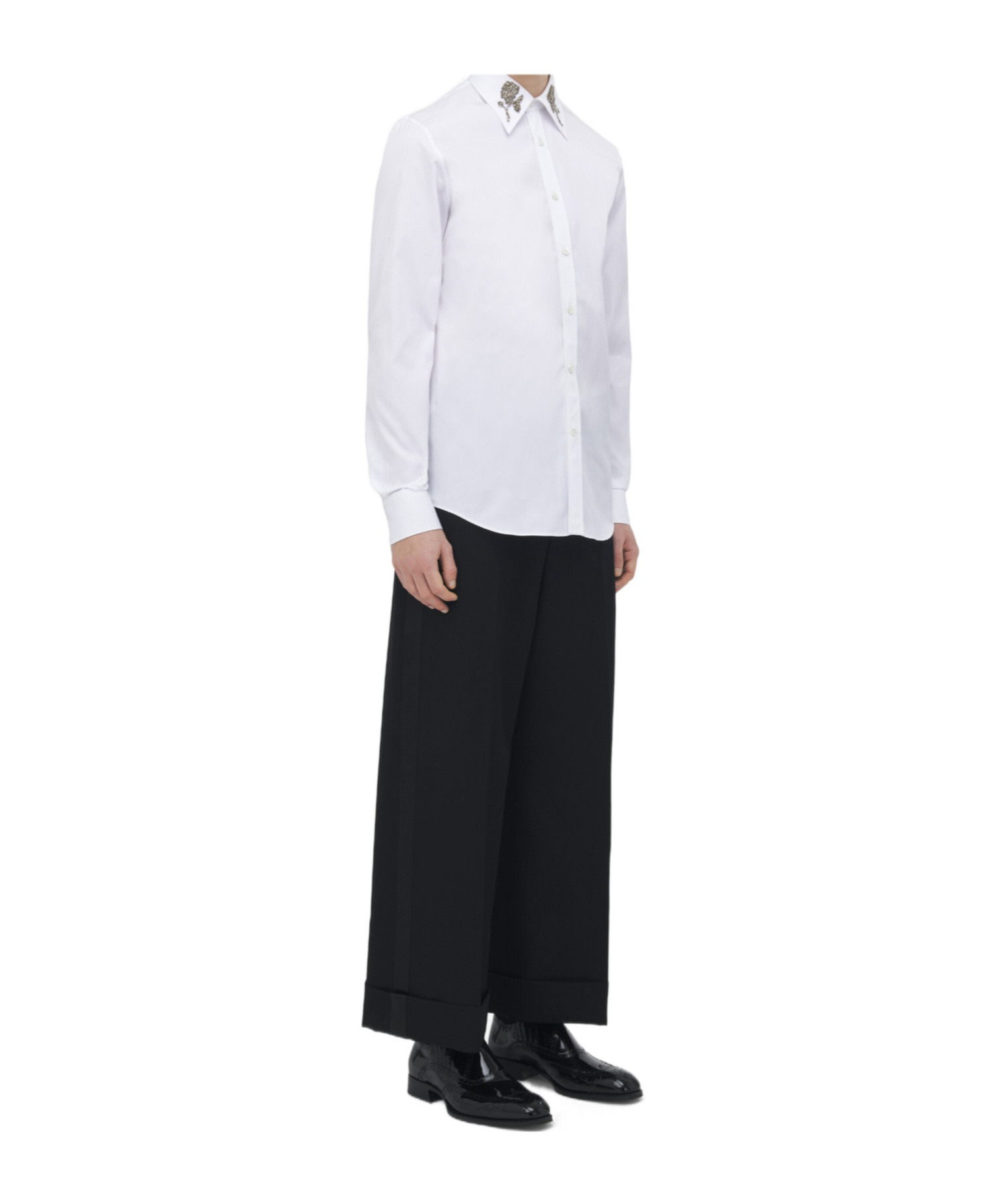 Alexander Mcqueen Men's Sailor Tattoo Rose Embroidery Shirt In Optical White In White