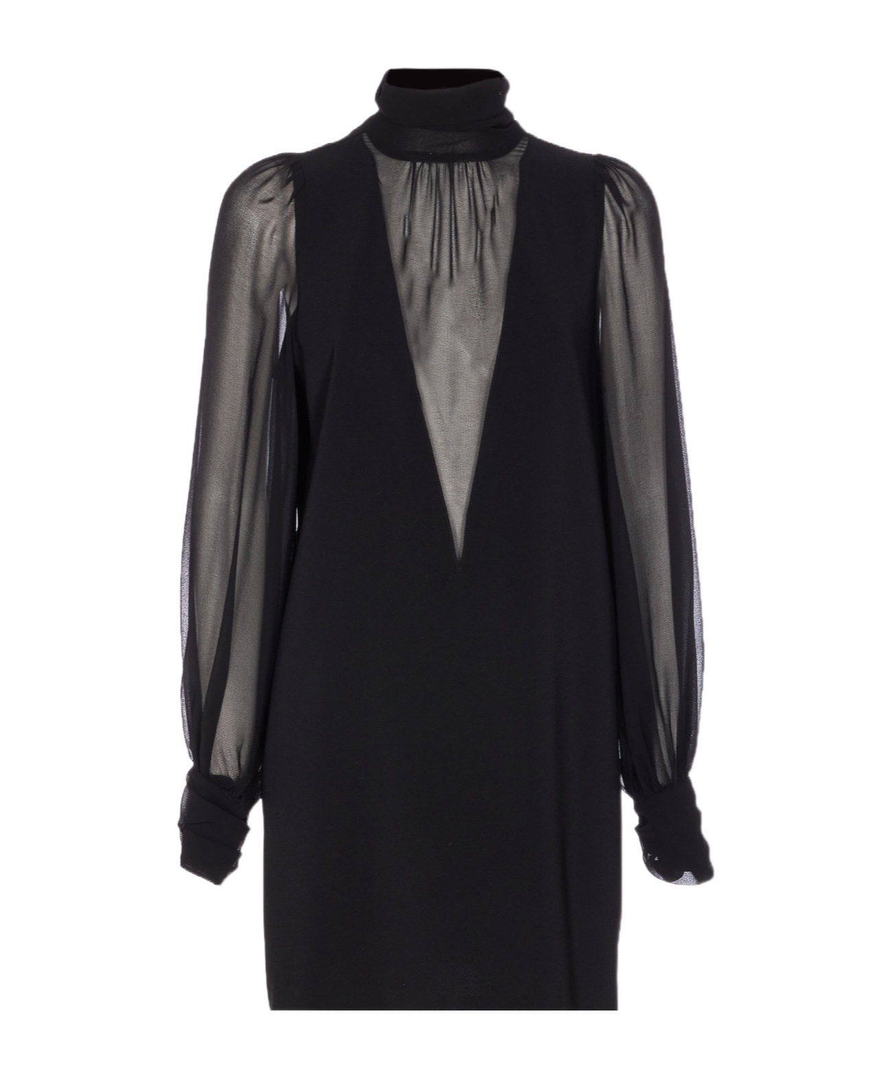 Pinko Dress With Georgette Sleeves And High Neck In Black