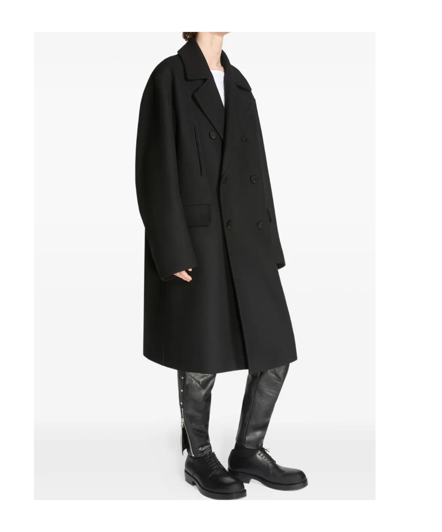Dries Van Noten Racos 2216 M.w. Wool Double Breasted Coat In Black