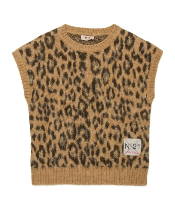 N°21 Leopard Jacquard Vest In Brown