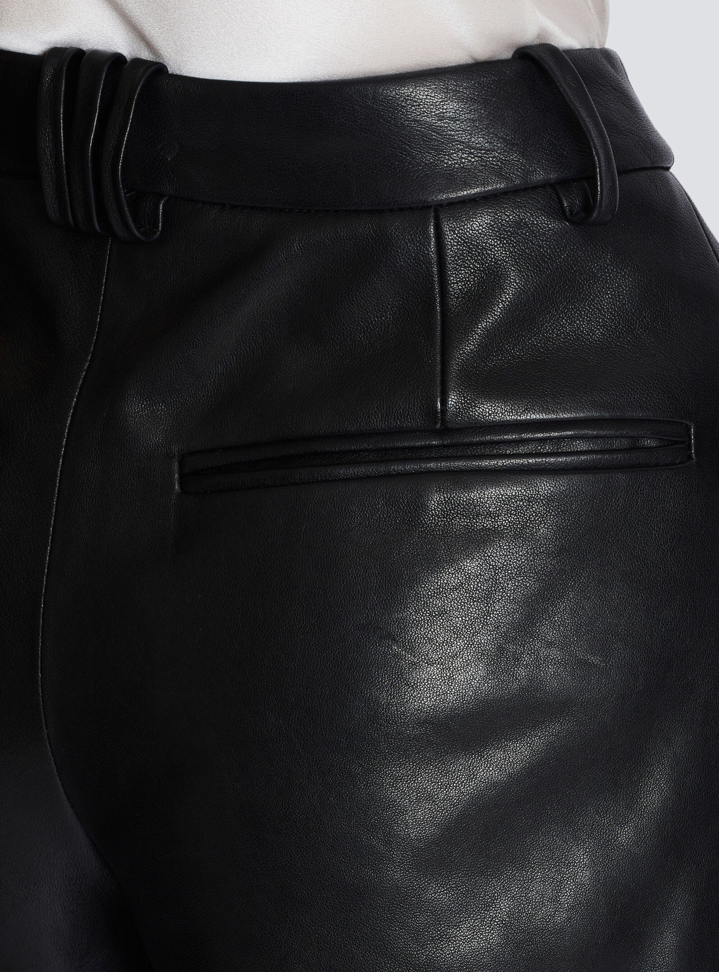 Balmain Lambskin Pleated Shorts In Black