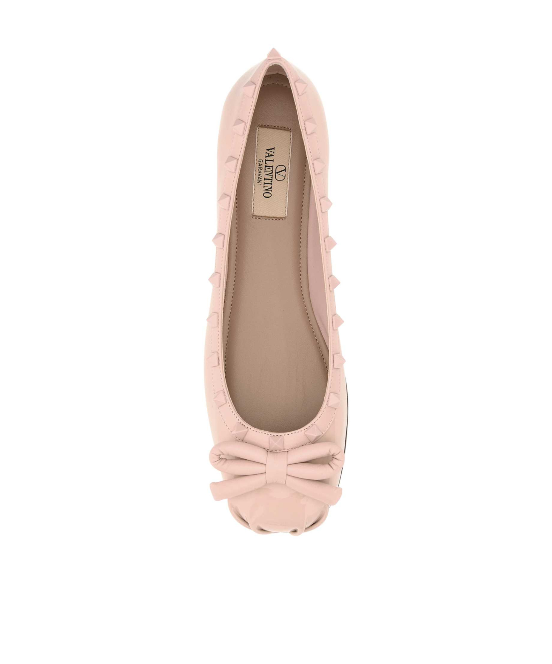 Valentino Leather Ballet Flats With Bow And Studs In Nude