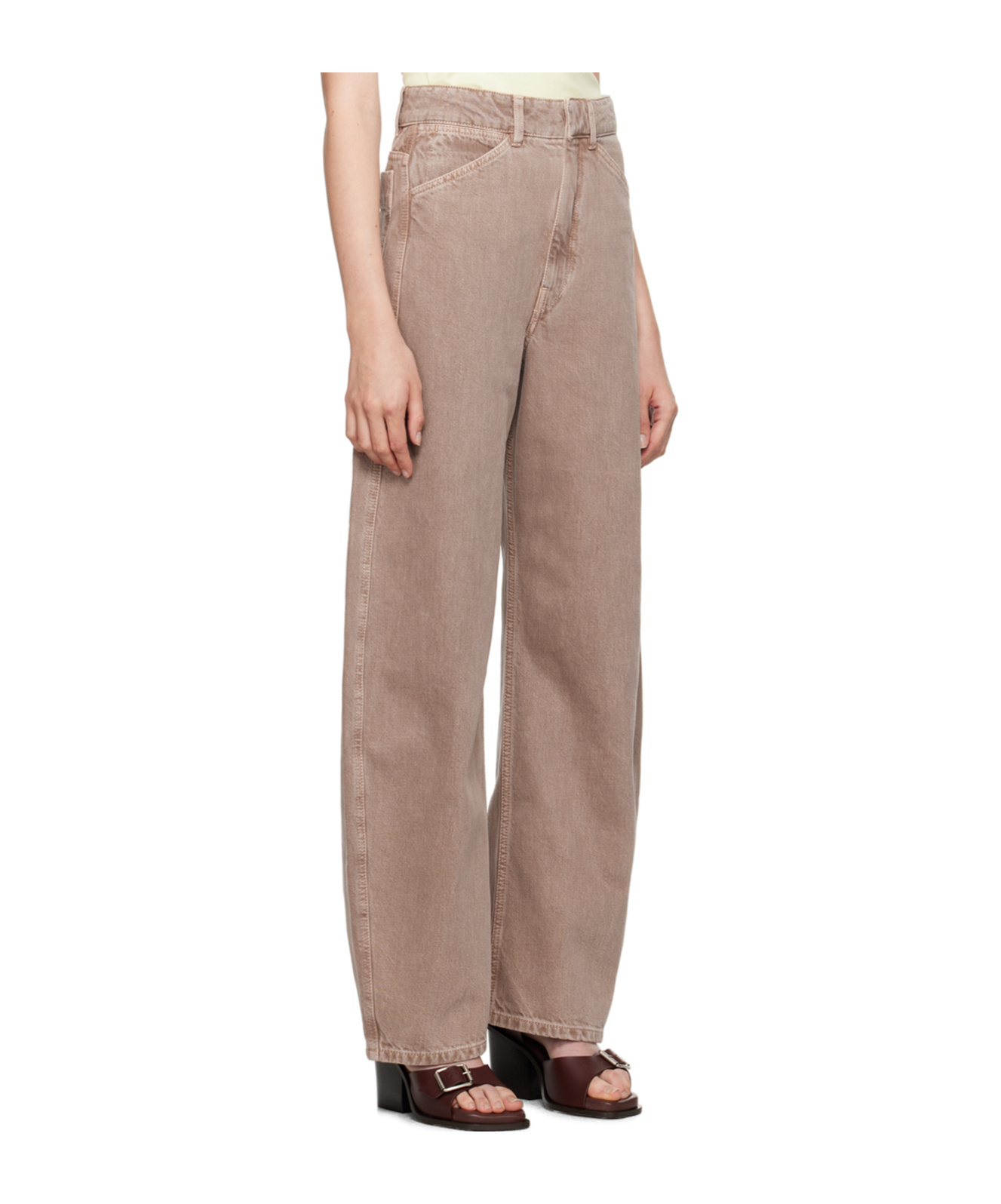Lemaire Pink High Waisted Curved Jeans In Nude