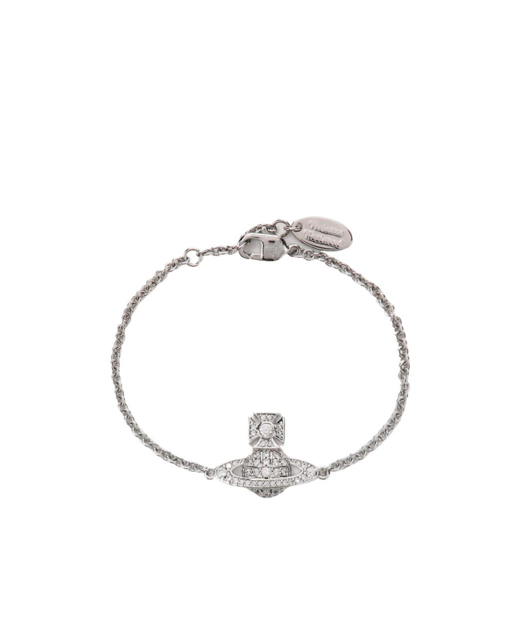 Vivienne Westwood Platinum Orb Logo Bracelet With Crystals In Silver