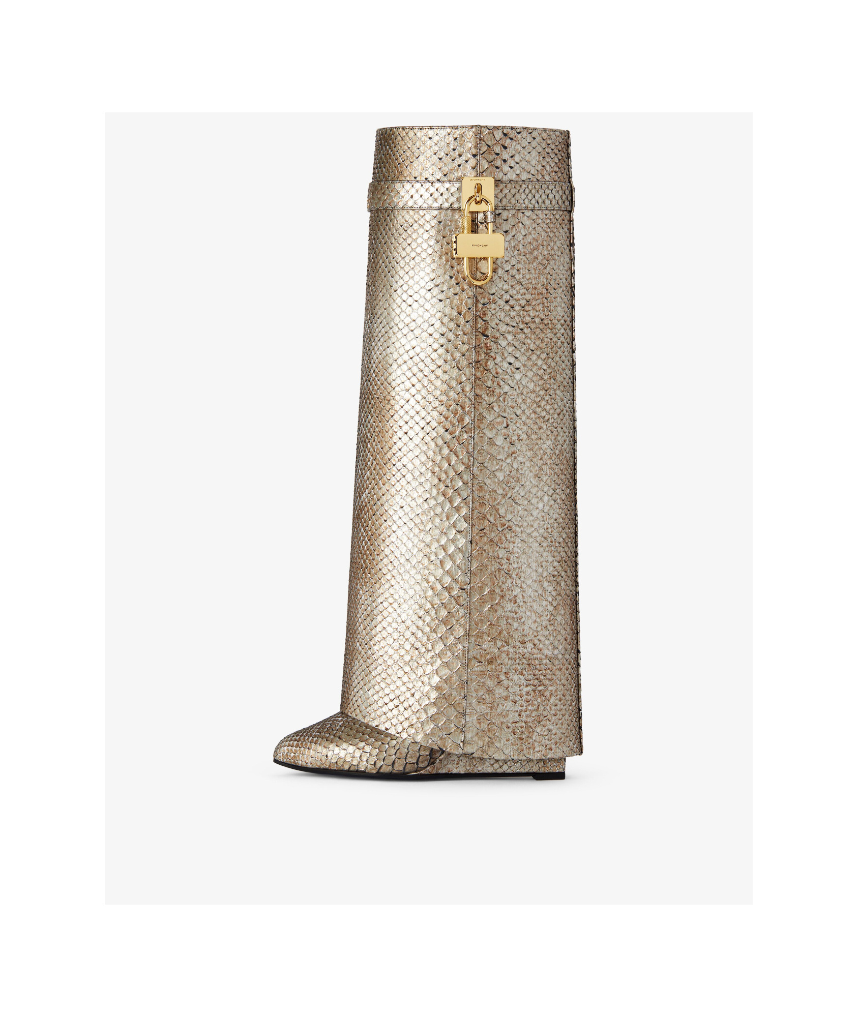Givenchy Shark Lock Boots In Python With Iridescent Effect In Silver