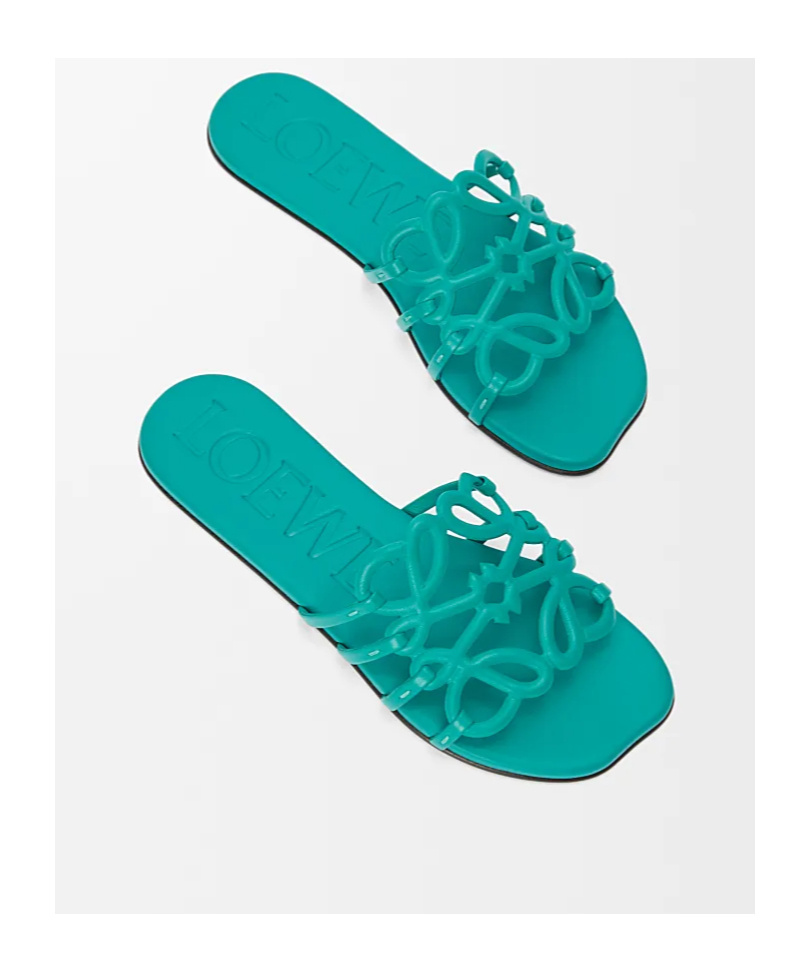 Loewe Petal Anagram Leather Flat Sandals In Turquoise