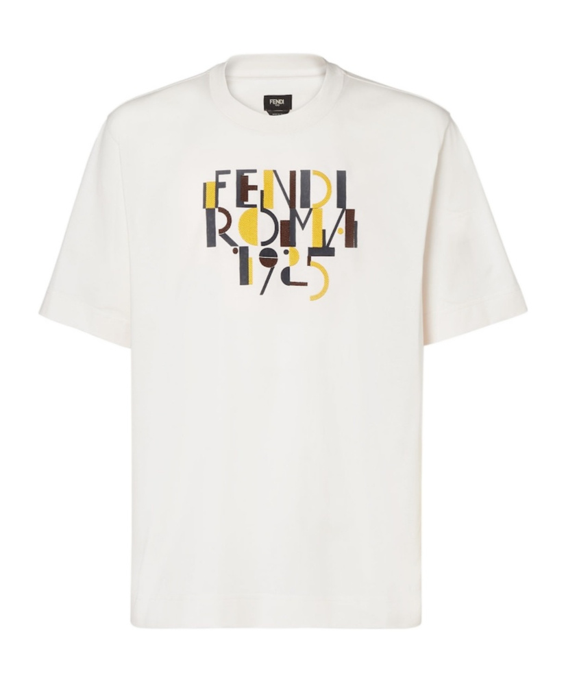 Fendi Roma 1925 Print Cotton T-shirt Clothing In Neutral