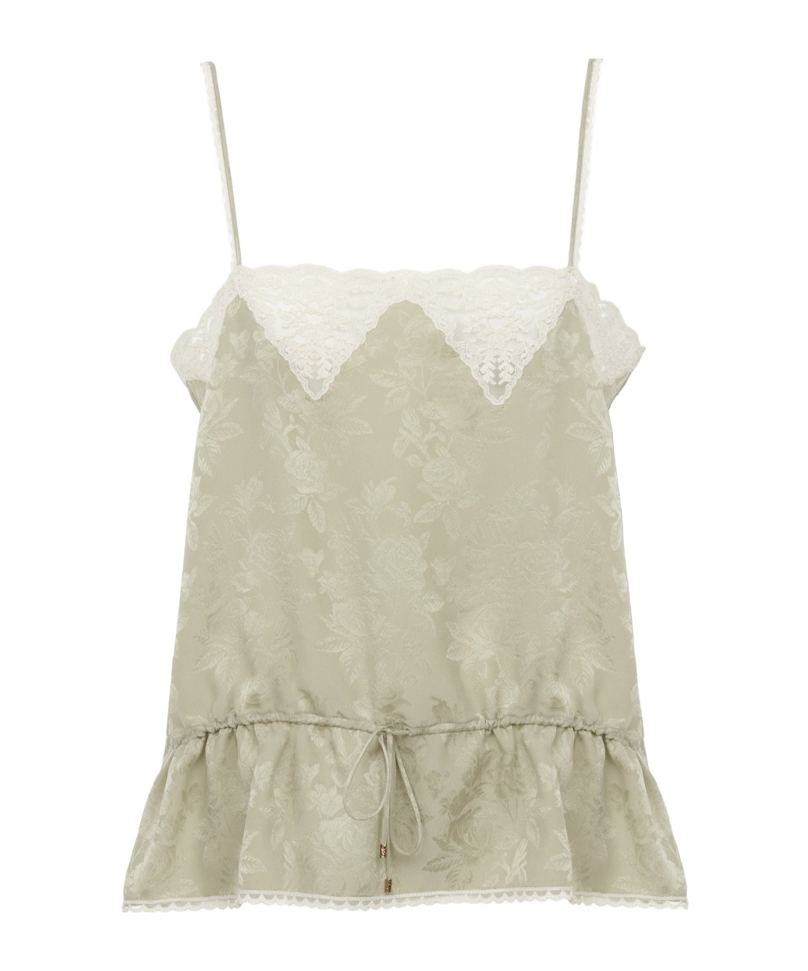 Chloé Silk Top With Drawstring Waist And Floral Pattern In Green