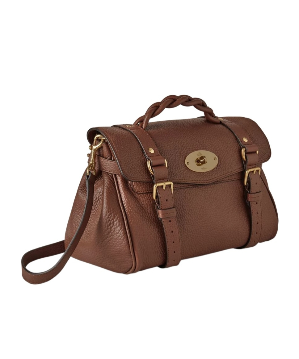 Mulberry 'alexa Heavy' Brown Top Handle Bag With Twist-lock Closure