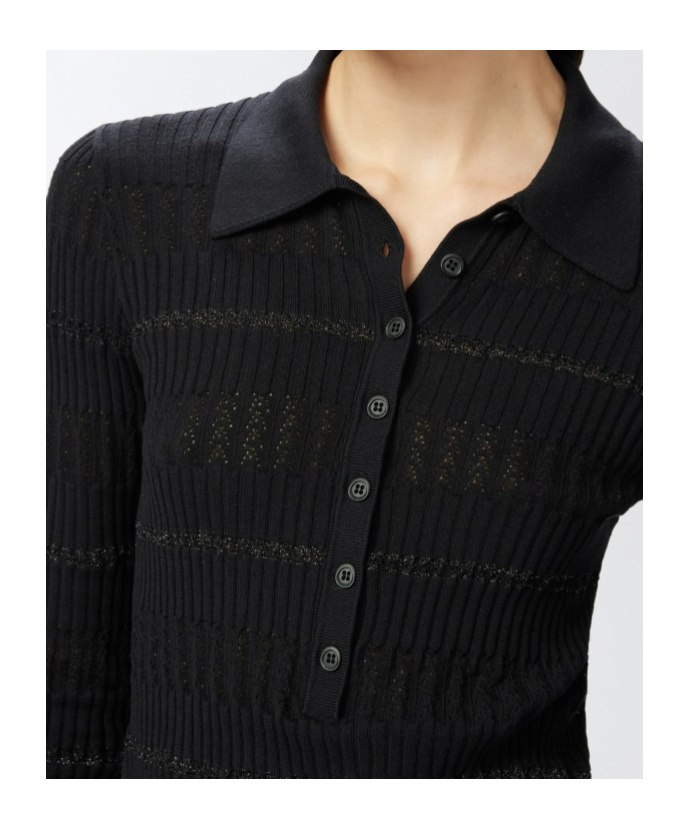 Pinko Long-sleeved Polo With Metallic Stripe In Black