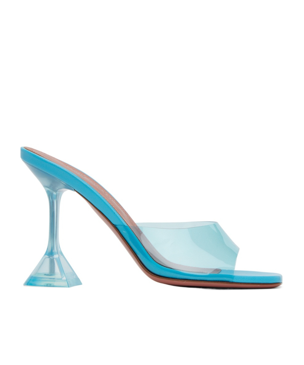 Amina Muaddi Blue Lupita Glass 95 Slipper Heeled Sandals In Blue