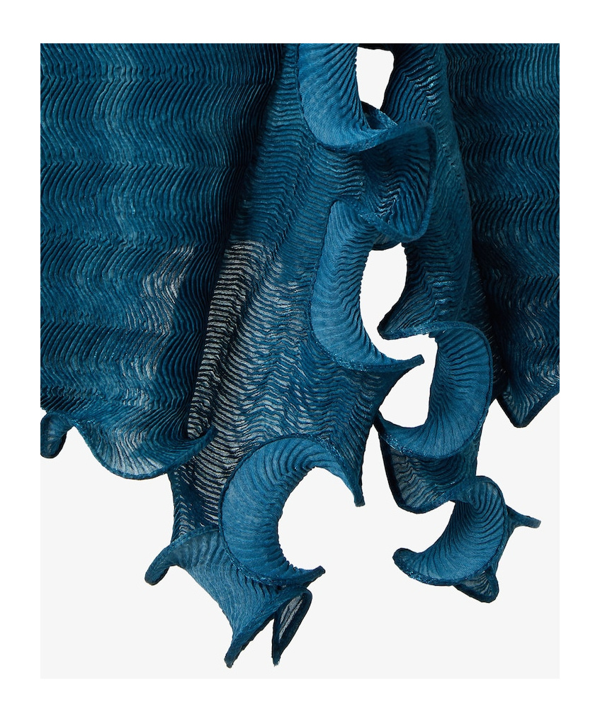 Fendi Textured High Neck Dress Ruffles In Blue