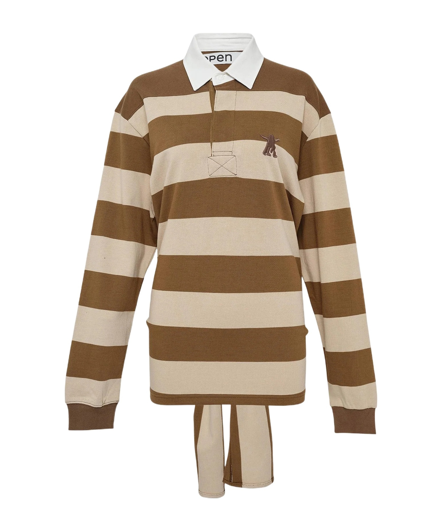 Open Yy Striped Rugby Polo Shirt In Brown