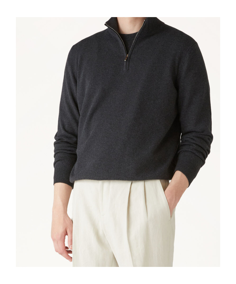 Loro Piana Semi-zipper Sweater In Black/gray Mixed Color