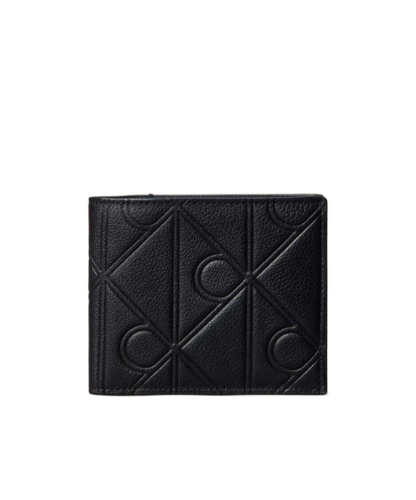 Calvin Klein Embossed Emblem Leather Billfold Wallet In Black