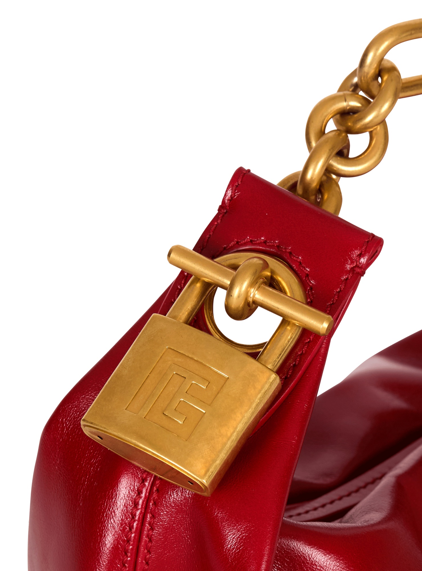 Balmain Sync Chain Mini Top-handle Bag In Calfskin Leather In Red