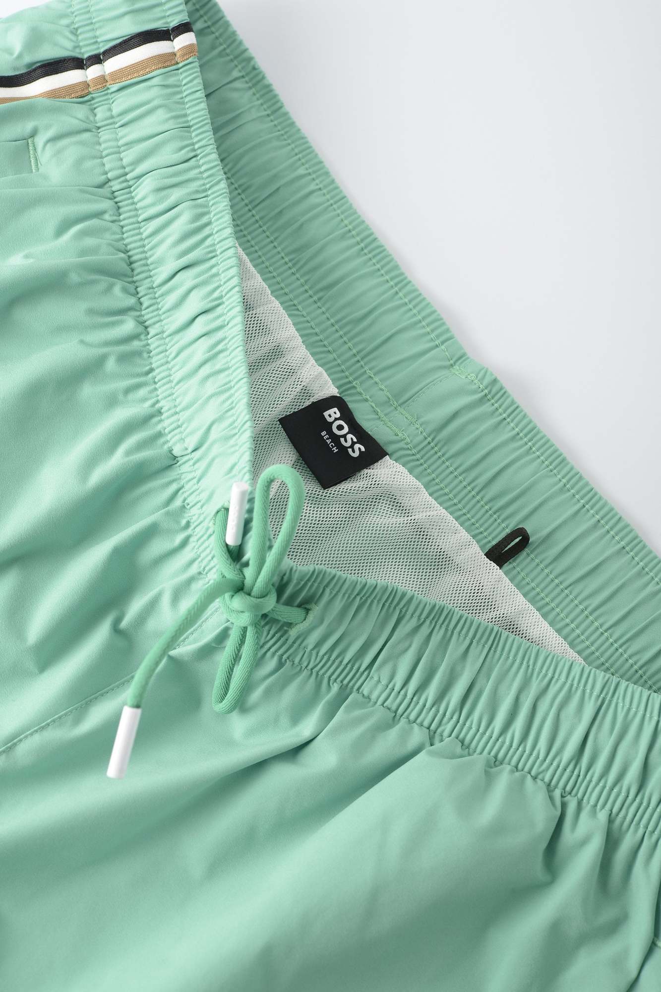 Hugo Boss Signature Stripe Drawstring Swim Shorts In Green
