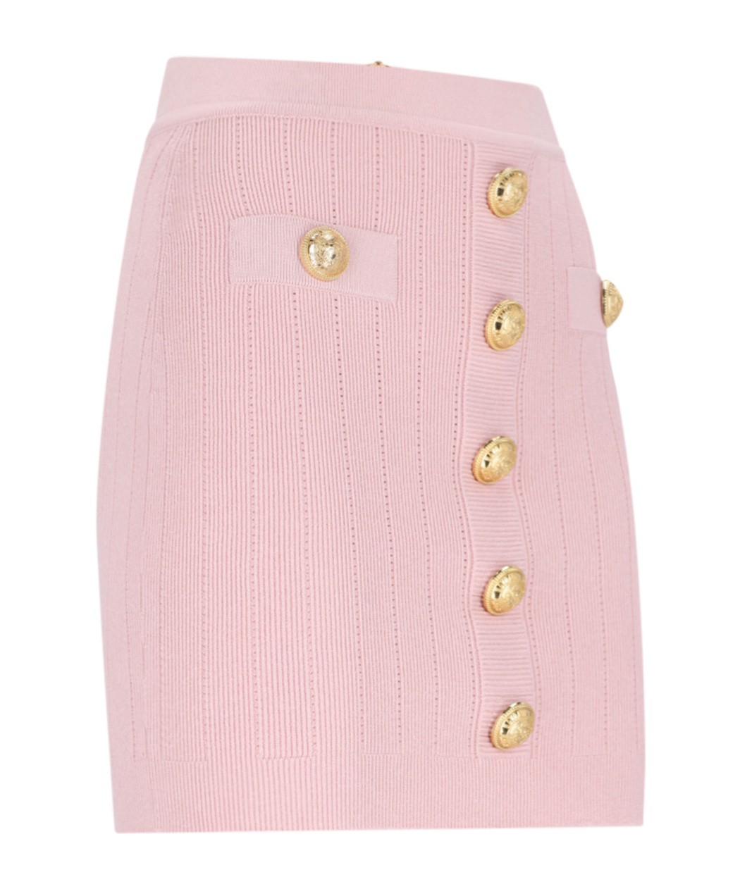 Balmain Knitted Mini Skirt With Embossed Buttons In Pink